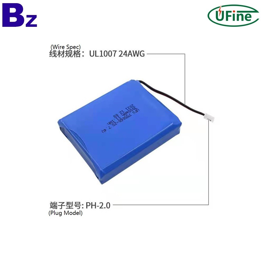755060-2S 7.4V 3000mAh 리튬 폴리머 배터리