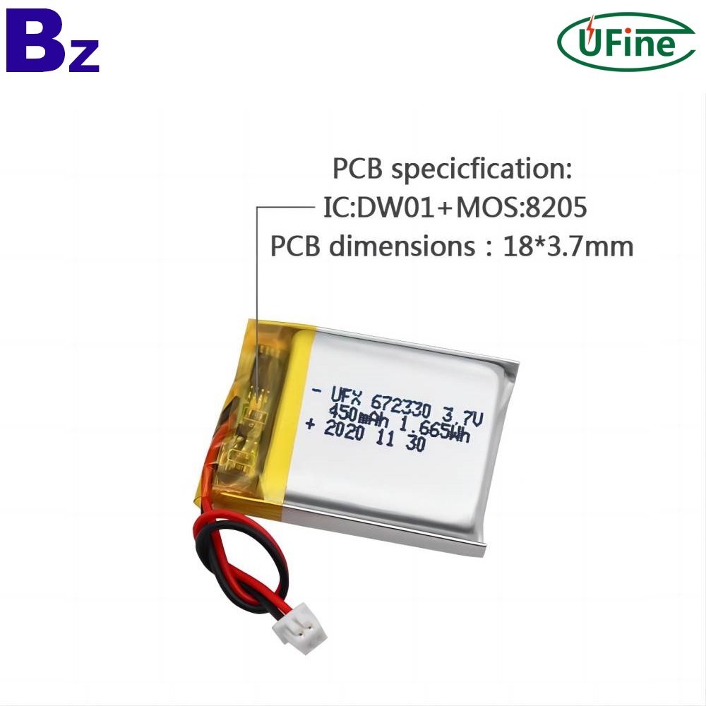 672330 3.7V 450mAh 리튬 이온 배터리 672330 3.7V 450mAh 리튬 이온 배터리