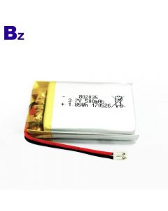 중국 리튬 전지 공급 운행기록계 를 위한 주문을 받아서 만들어진 KC 증명서 Lipo 건전지 BZ 802035 500mAh 3.7V 리튬 배터리