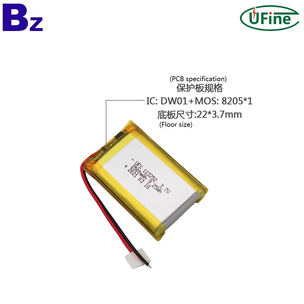 123252 3.7V 2500mAh 리튬 이온 폴리머 배터리