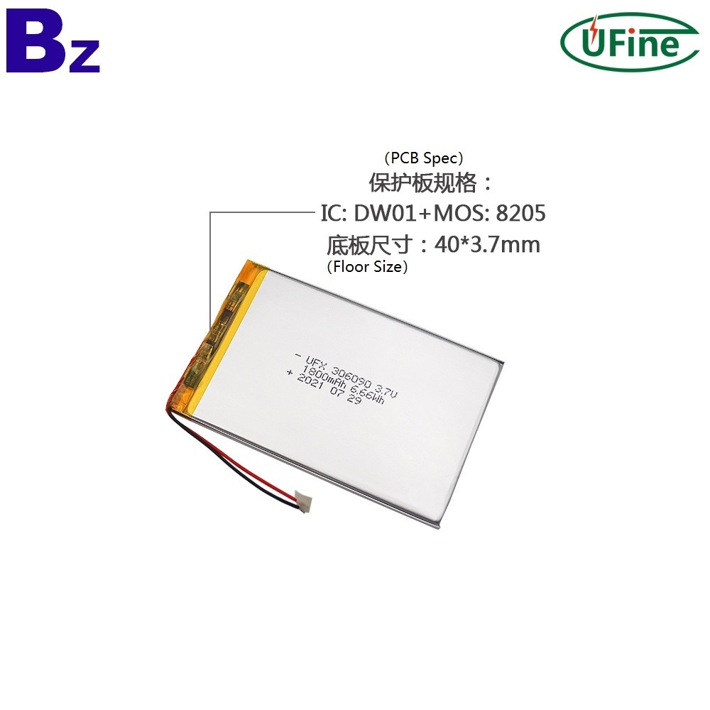 306090 1800mAh 3.7V 리튬 폴리머 배터리 공급