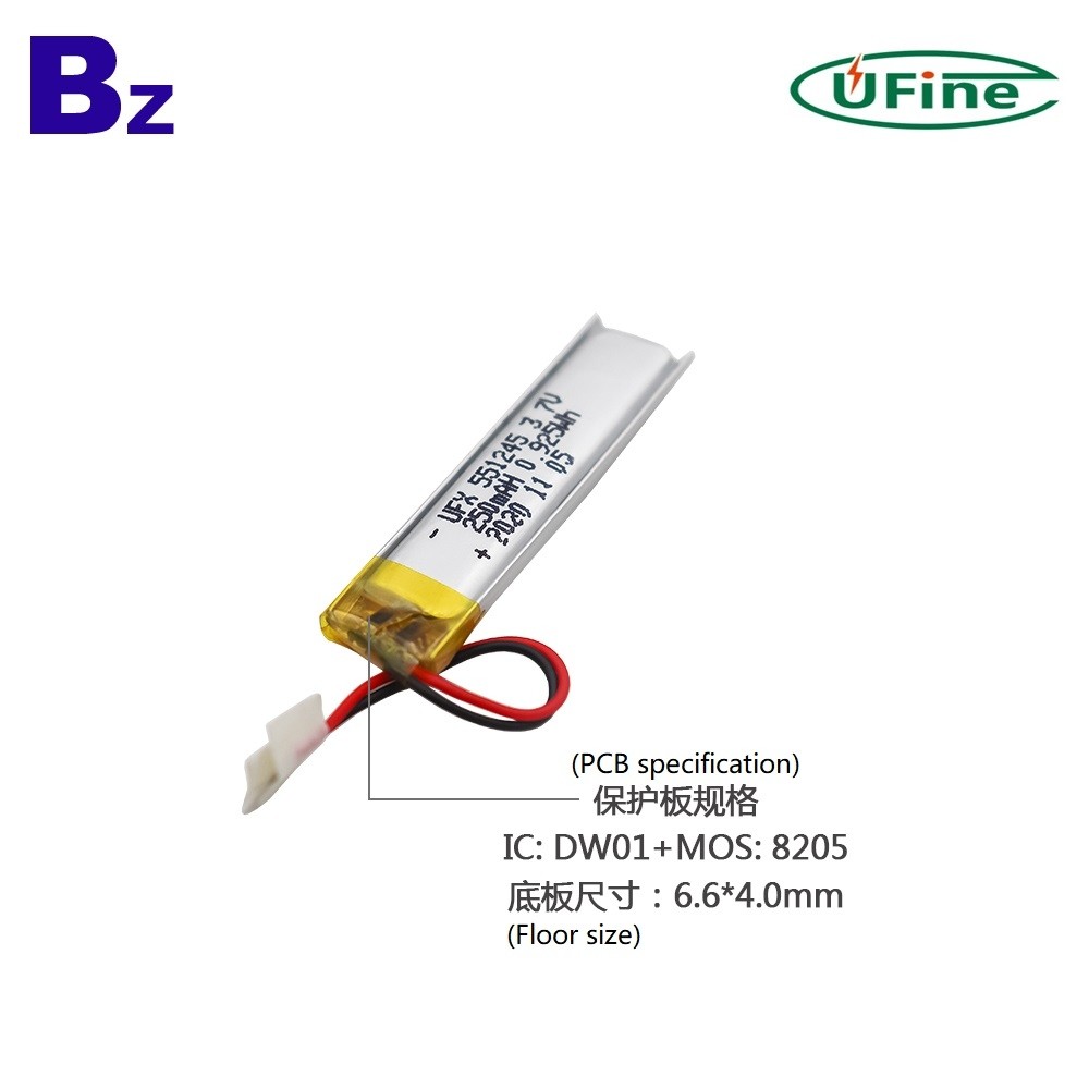 551245 250mAh 3.7V 충전식 리튬 폴리머 배터리 551245 250mAh 3.7V 충전식 리튬 폴리머 배터리