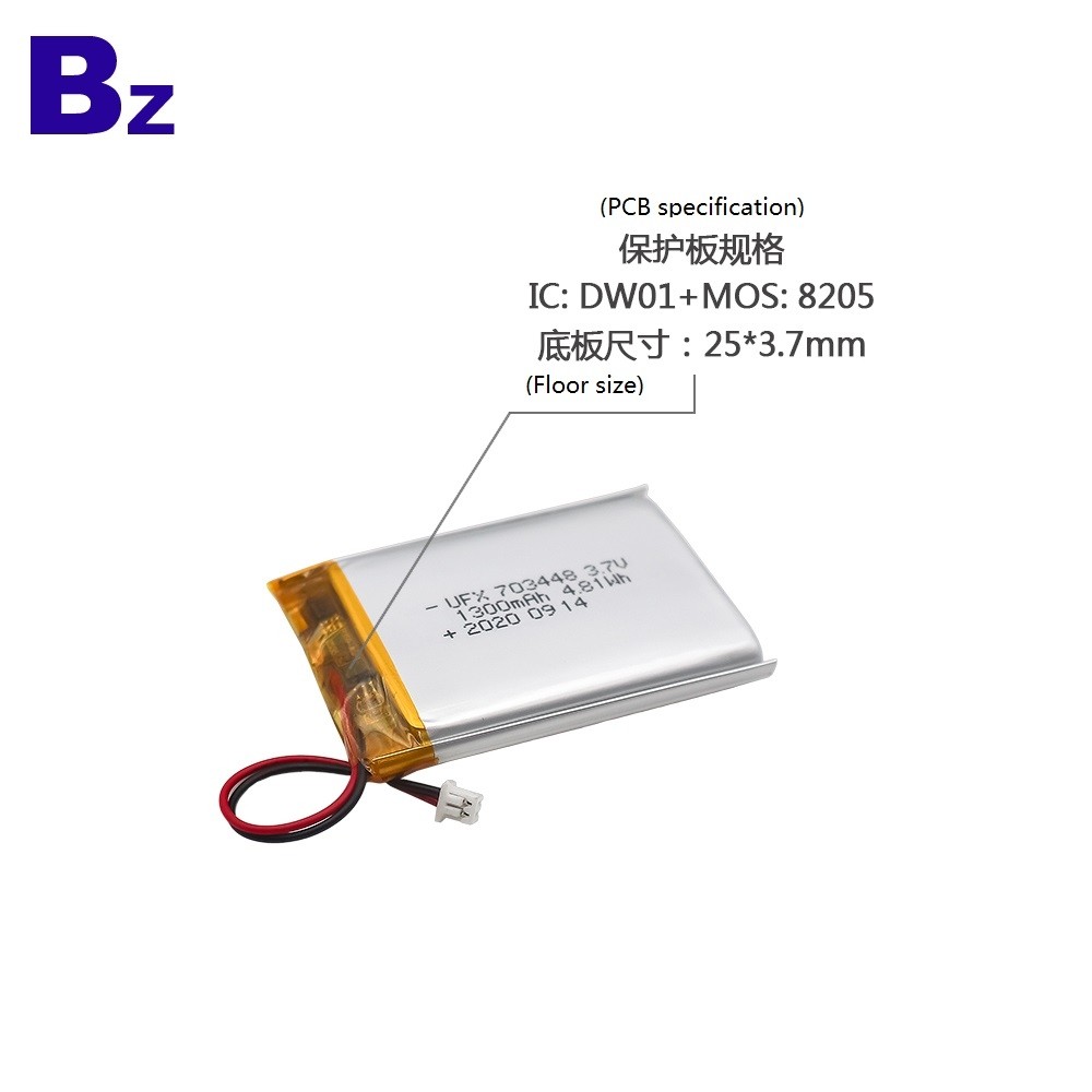 703448 1300mAh 3.7V 리튬 폴리머 배터리
